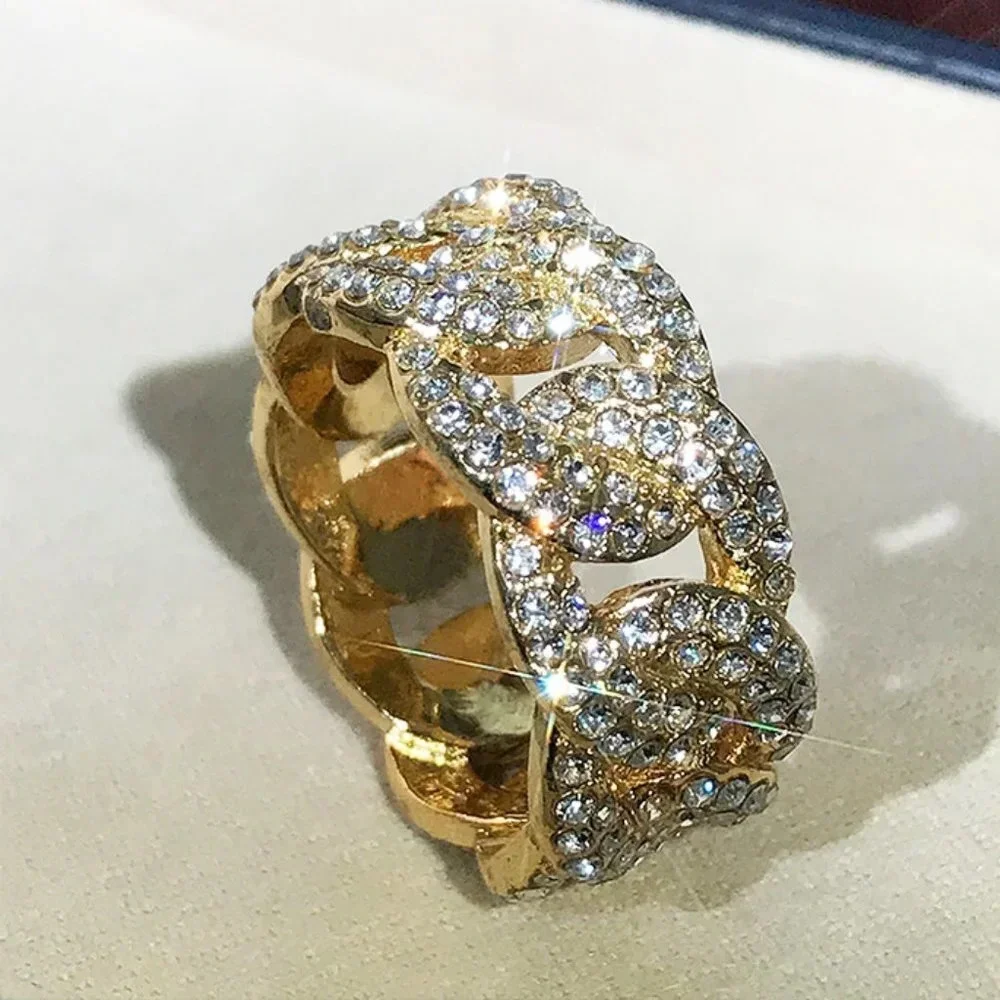 🌸Crystal Zircon Hip Hop Iced Out 18K Gold Plated Mens Diamond Ring, UNVN12381 - Picture 3 of 10
